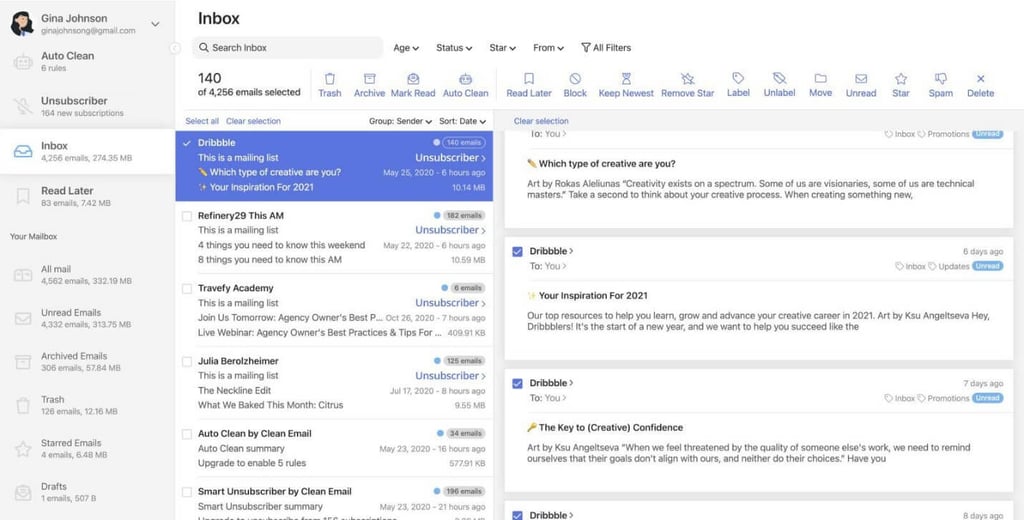 email management tips with an example of an inbox.