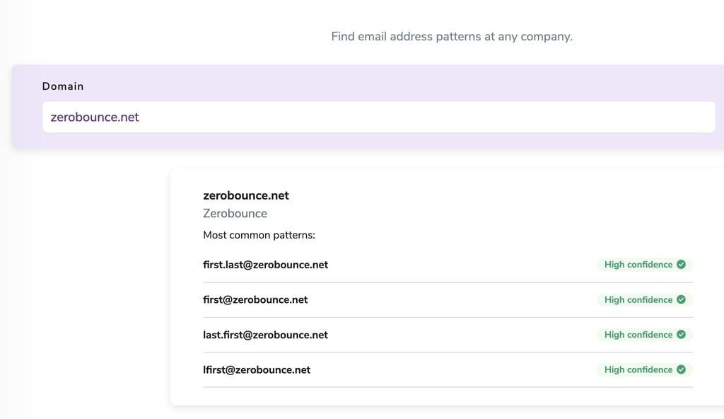 A quality email finder tool gives the option of doing a domain search to identify common patterns at a particular organization.