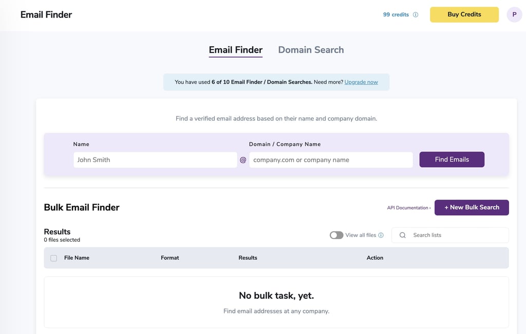 Screenshot of ZeroBounce Email Finder in the user portal.
