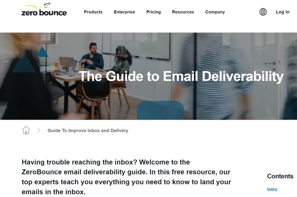 screenshot of the zerobounce email deliverability guide teaching senders how to avoid the spam folder and reach the inbox