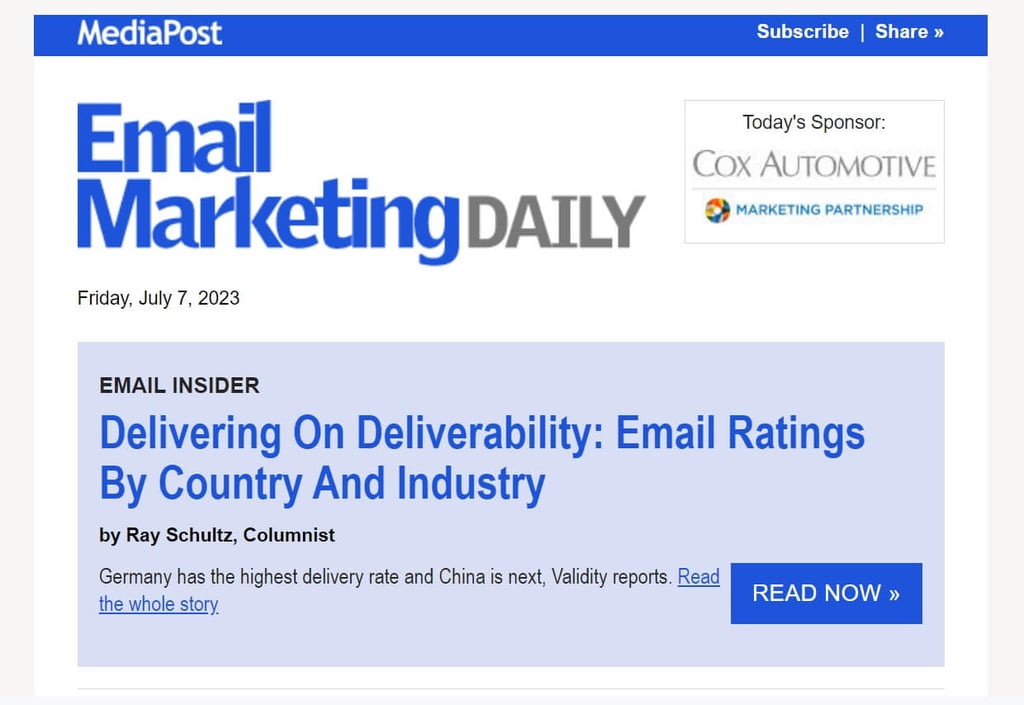 screenshot of email marketing daily email newsletter showing example of finding your content niche