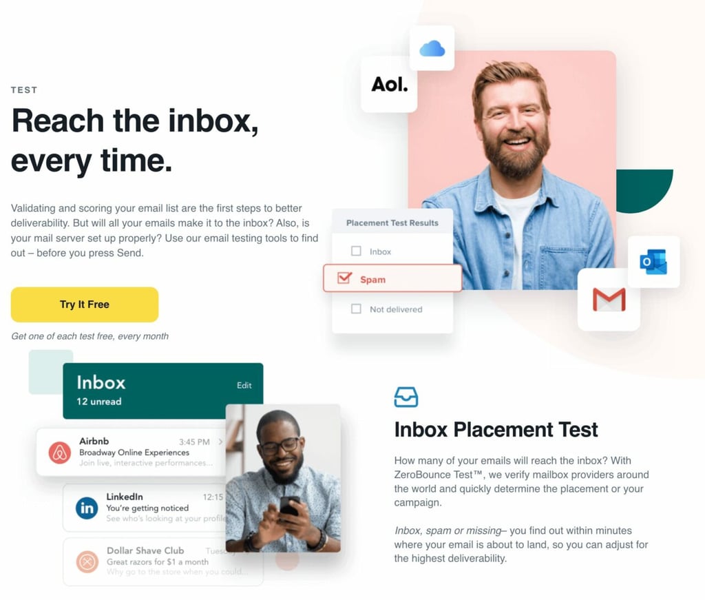 Screenshot of ZeroBounce Inbox Placement Testing tools page, a key way to grow an online business through email.