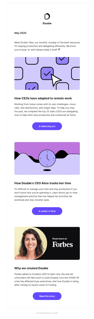 Example of an email Call To Action.
