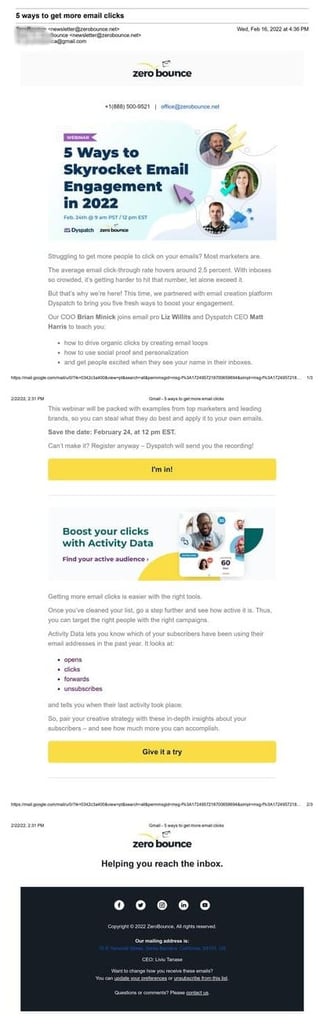 Example of ZeroBounce's marketing email word count average length