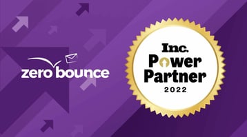 Illustration depicting ZeroBounce and Inc. Power Partner Awards on dark purple background