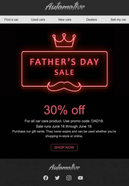 Automotive Father Day sale with 30% off