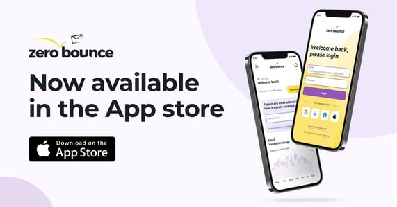 zerobounce announces email validation, email deliverability and email finding ios app on purple background
