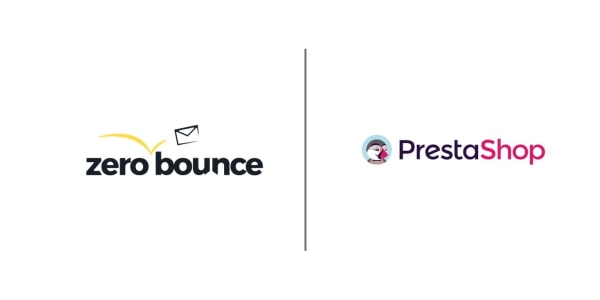 ZeroBounce and PrestaShop logos illustrate the PrestaShop Integration.