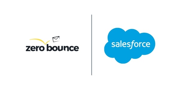 The ZeroBounce and SalesForce logos illustrate the SalesForce integration.