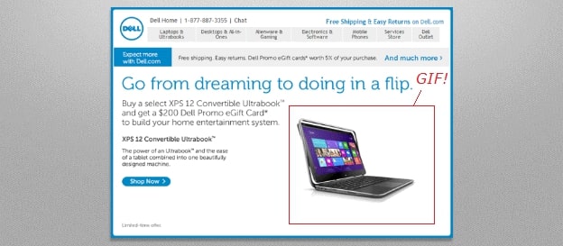 Screen shot of Dell computer email using GIF.