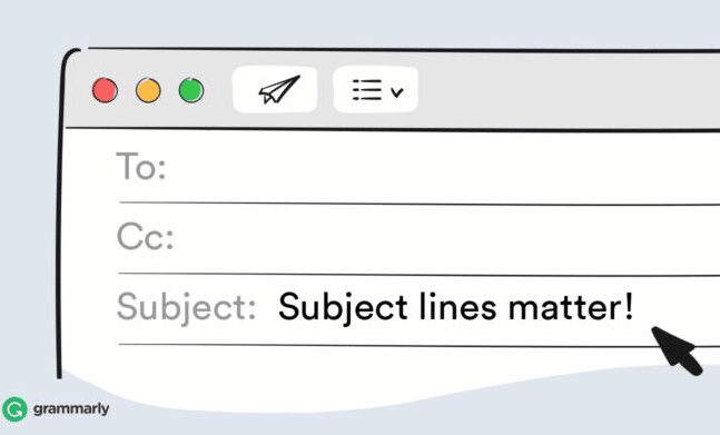 Screenshot from Grammarly shows a generic email being sent with attention on the subject line.