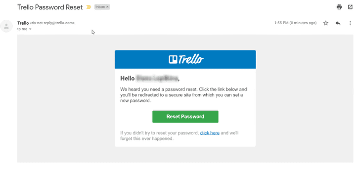 Example of Trello email