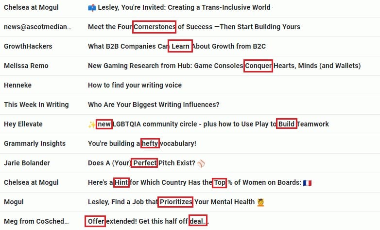 examples of power words used in an email. 