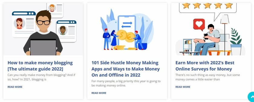 examples of 3 different blog posts with an image and title under the image.