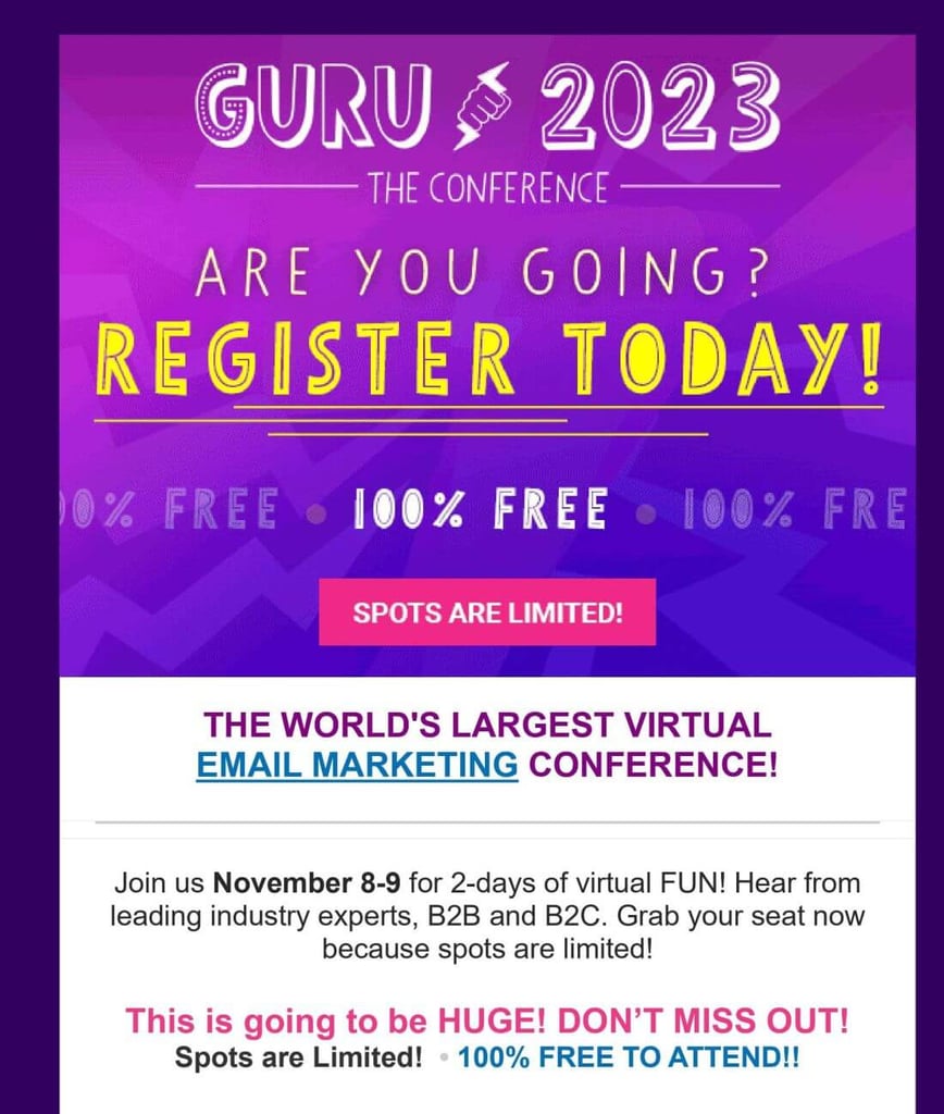 email example from guru conference for email marketing