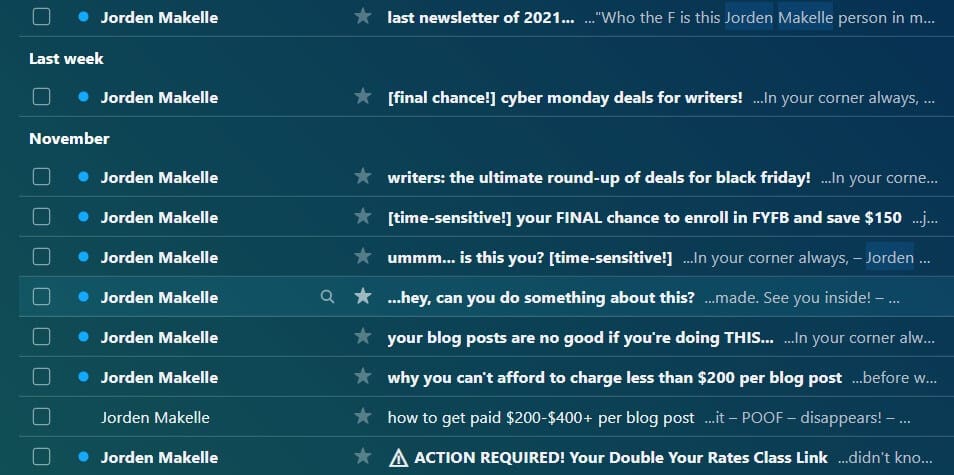 email sending frequency example shown with an open email inbox.
