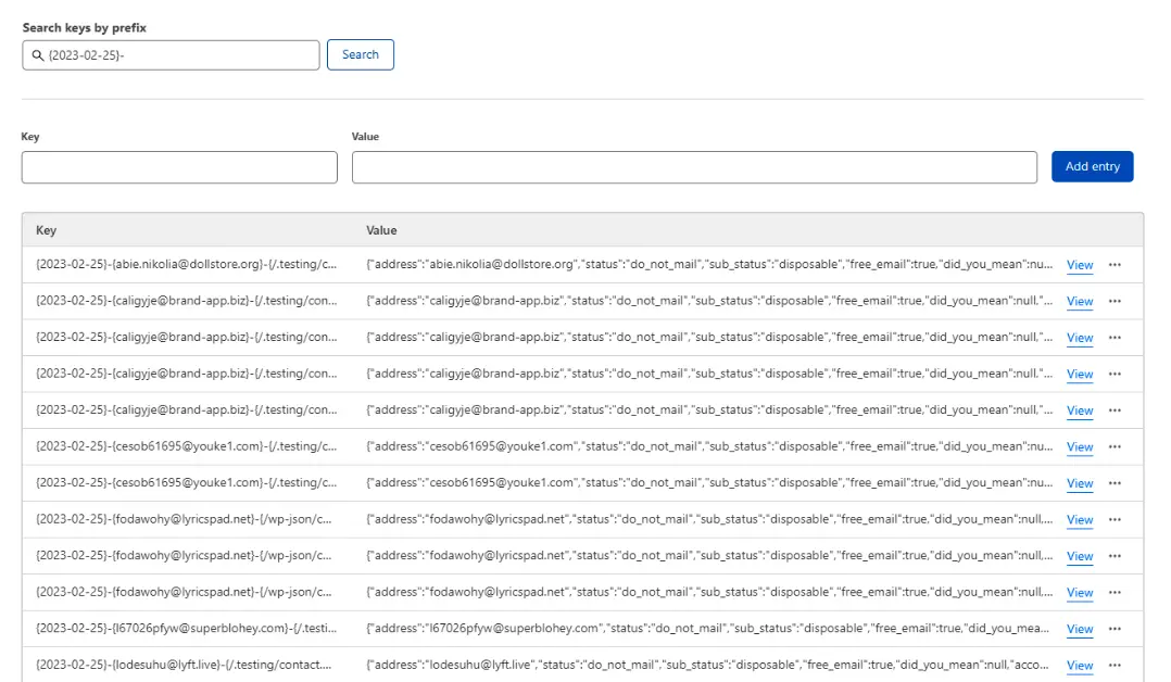 Un registro de los resultados después de usar la integración de ZeroBounce Cloudflare Worker