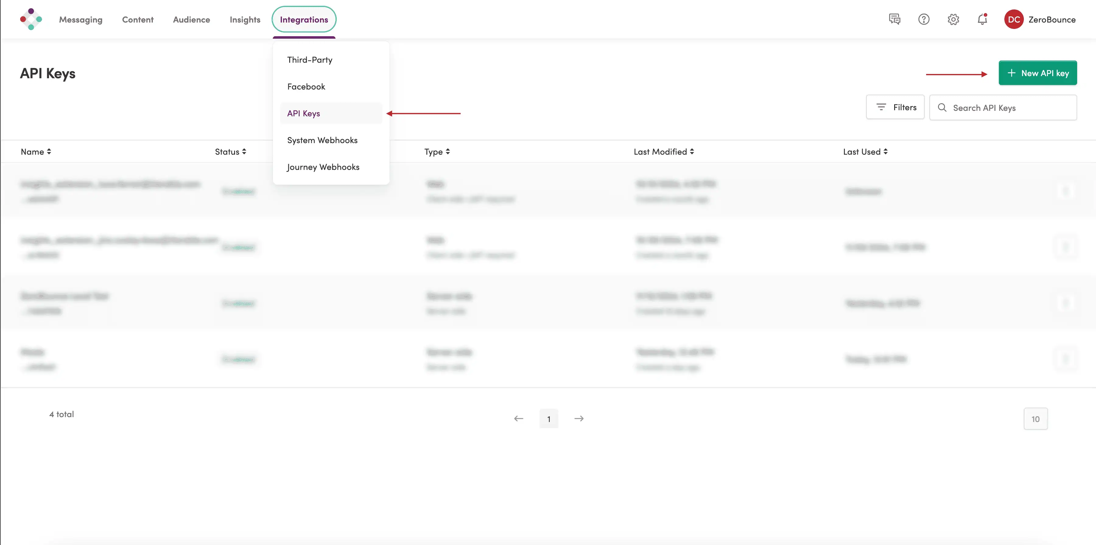 Panel de control de integración con Iterable
