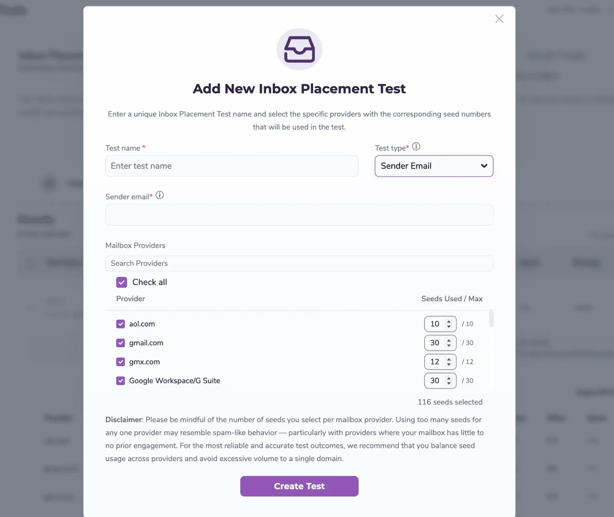 Botón Crear nueva prueba