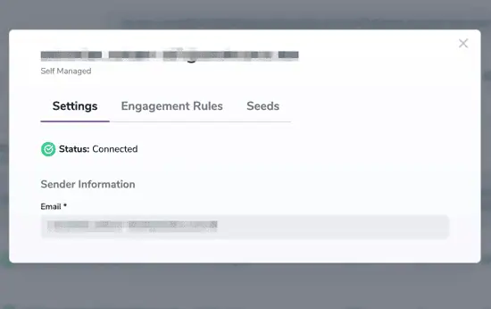 Información del remitente - Aquí puedes encontrar la dirección de correo electrónico/cuenta que se utiliza para esta lista de Warmup.
