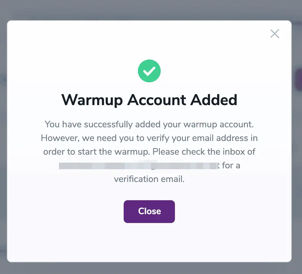 Modal de confirmación de la dirección de correo electrónico