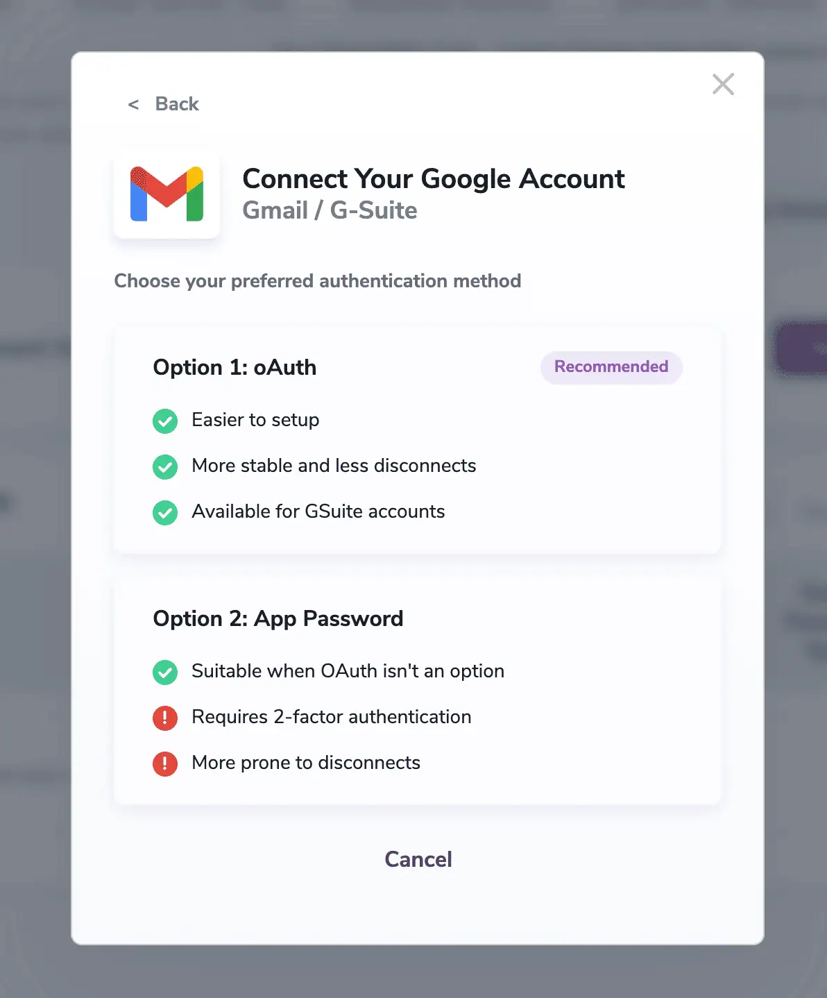 Elija una de las 2 opciones oAuth o App Password