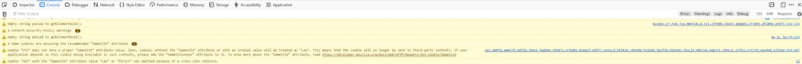 Herramientas de desarrollador de Firefox con la pestaña de consola resaltada
