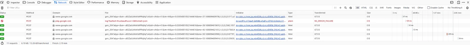 Pestaña de Network en las herramientas de desarrollador de Firefox