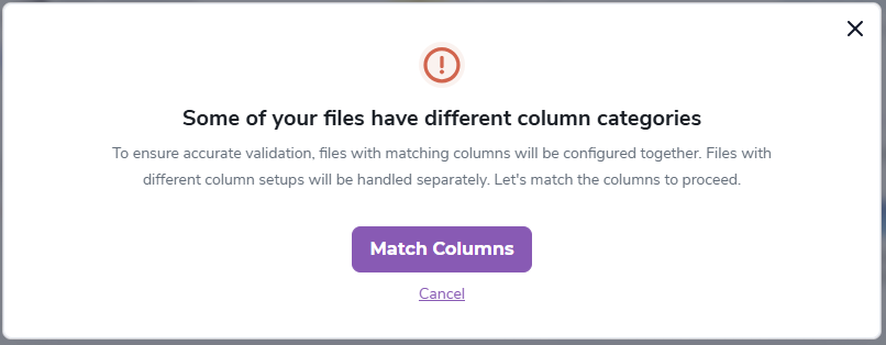 Modal de emparejamiento de diferentes categorías de columnas