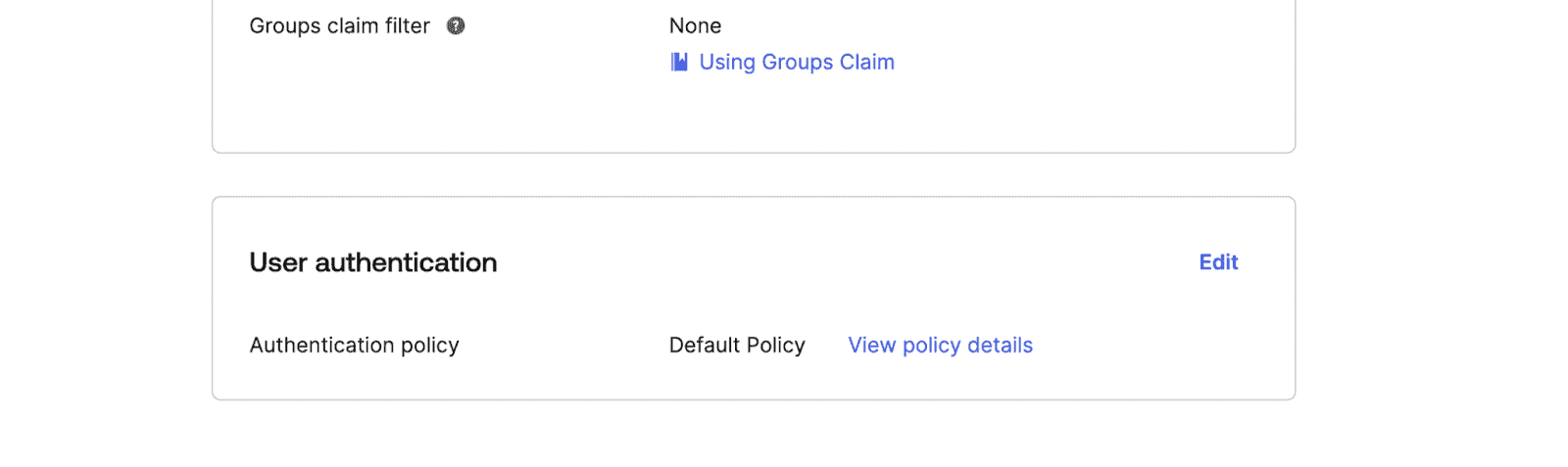 Un menú de Okta en el que se muestra el selector de políticas de autenticación de usuarios