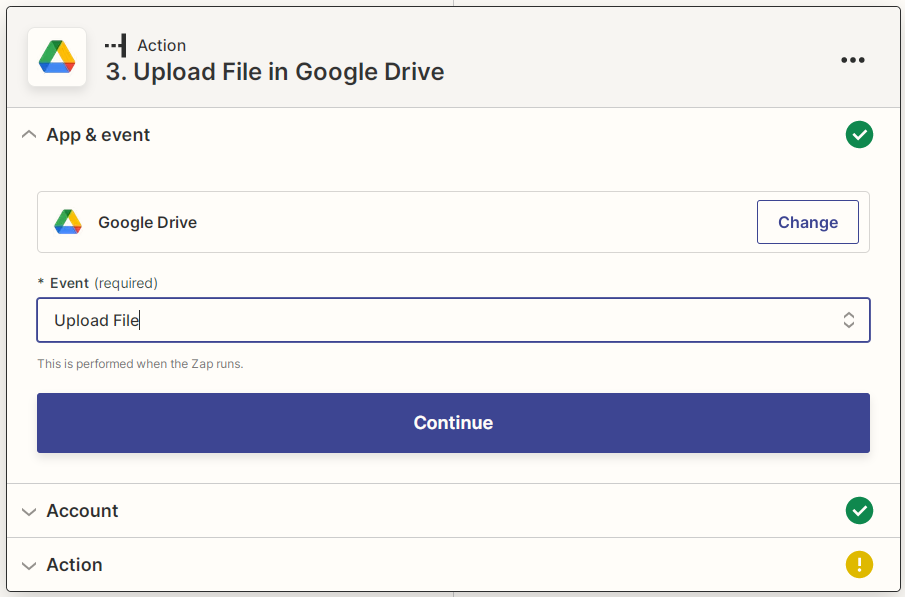 Zapier Google Drive Upload File screenshot